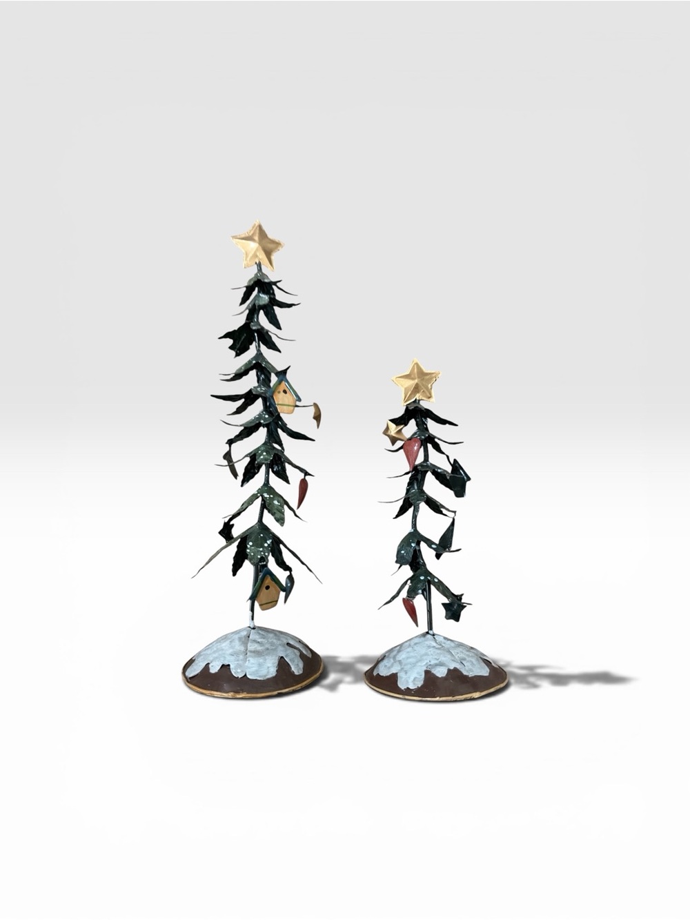 Holiday Metal Tree Figurines with Gold Star Tops - Green